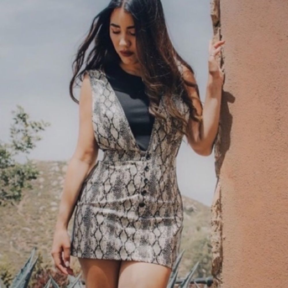 Wild Honey‎ Faux Leather Snakeskin Print Pinafore Dress